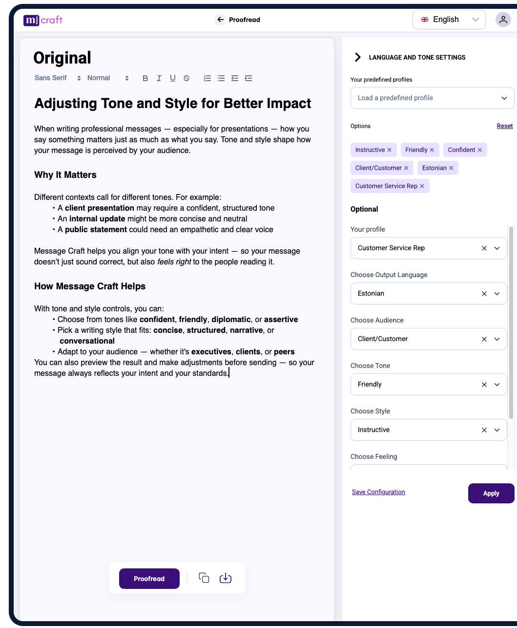 Tone and Style Control